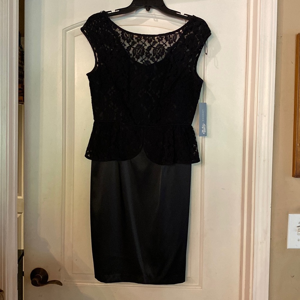 London Times NWT black lace peplum dress